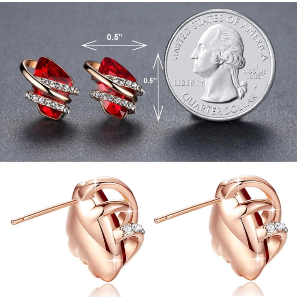 18K Rose Gold Ruby Red Earring